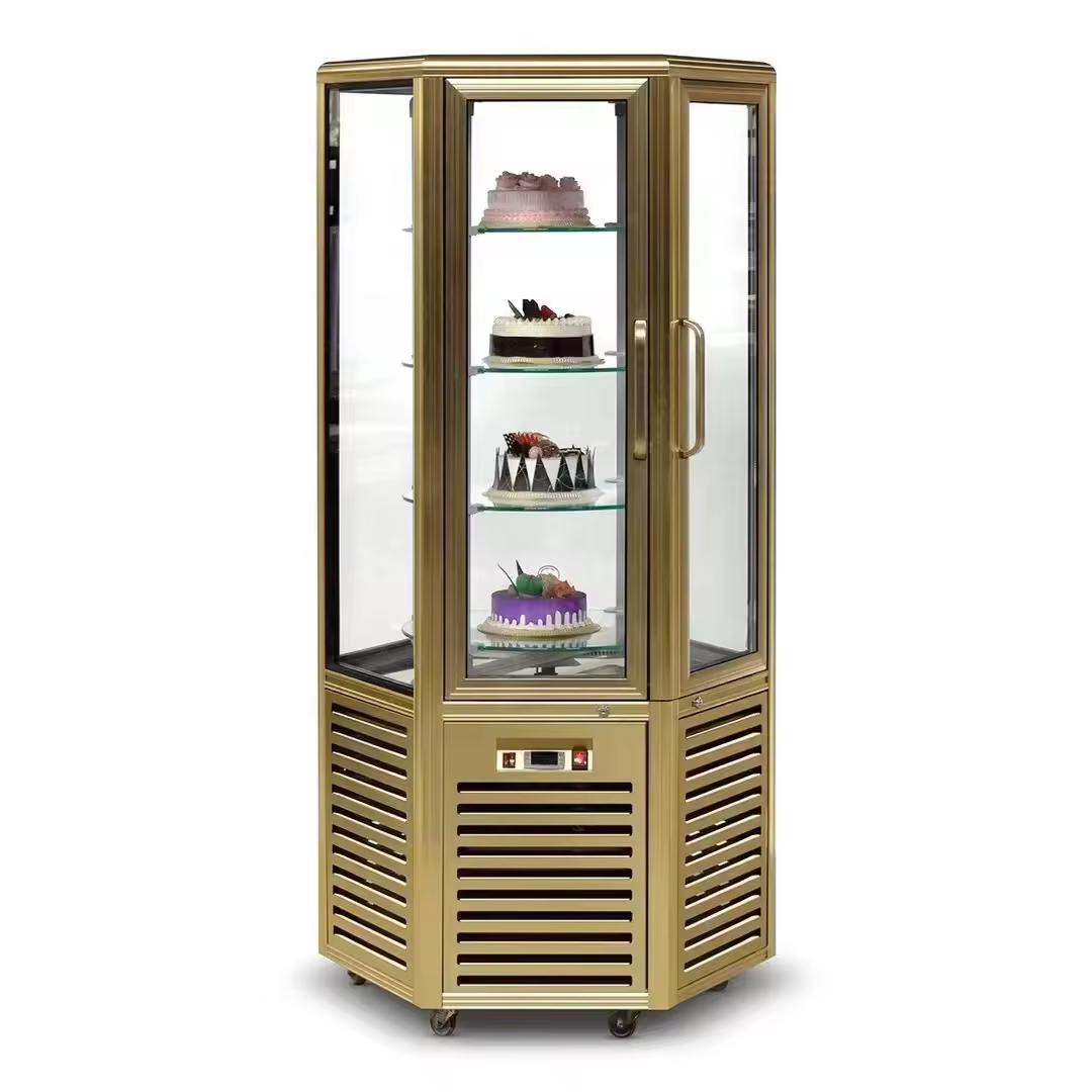 Golden 6 Side Glass Cake Display Refrigerator